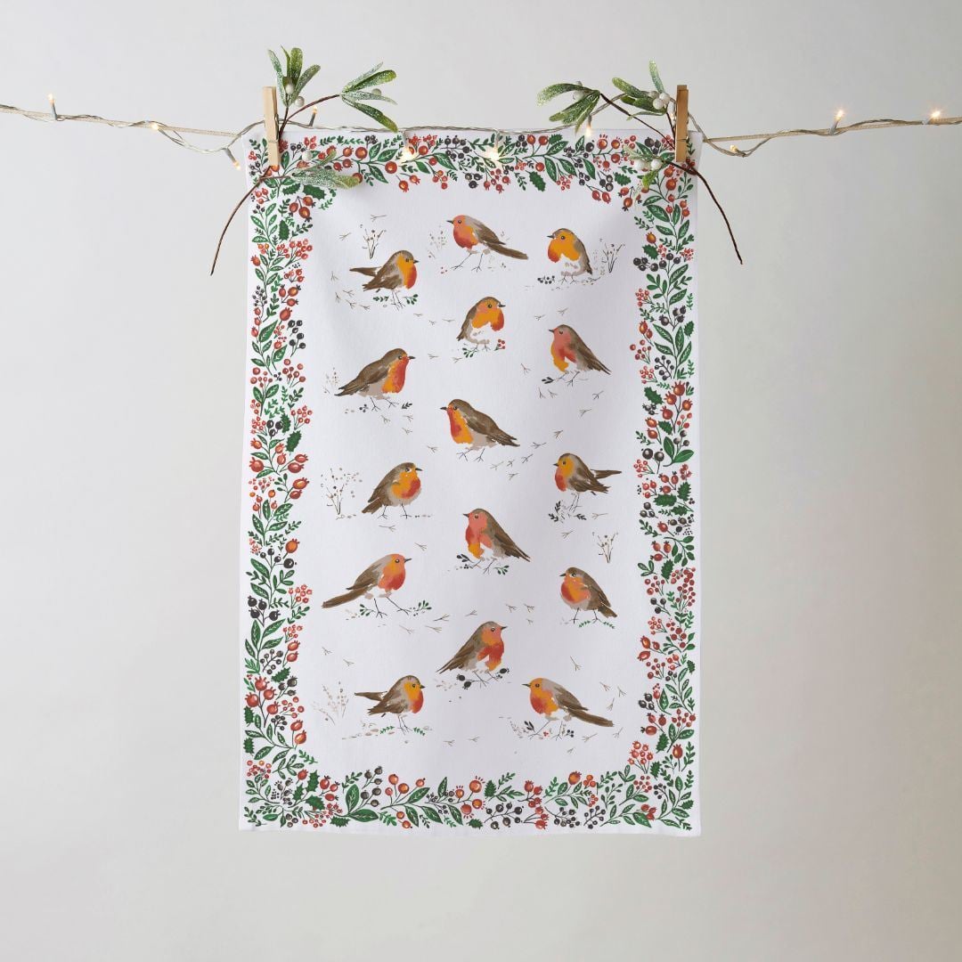 Ulster Weavers Robins & Berry Border Blend Recycled Cotton Tea Towel