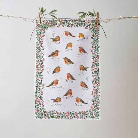 Ulster Weavers Robins & Berry Border Recycled Cotton Blend Tea Towel