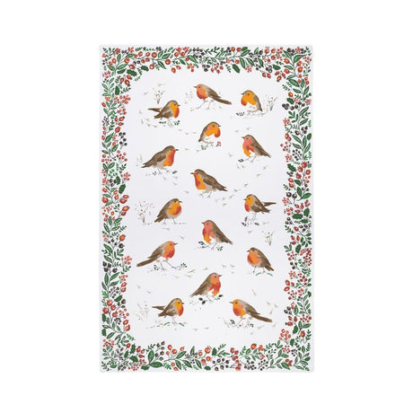 Ulster Weavers Robins & Berry Border Recycled Cotton Blend Tea Towel - Robins & Berry Border Recycled Blend Cotton Tea Towel In White 2