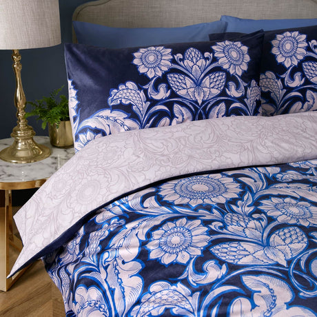 Laurence Llewelyn-Bowen Romilly Velvet Floral Duvet Cover Set - Romilly Duvet Cover Set In Blue 2