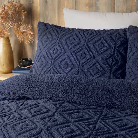 Snug Romo Cosy Fleece Duvet Cover Set - Navy - Romo Duvet Cover Set In Navy 2
