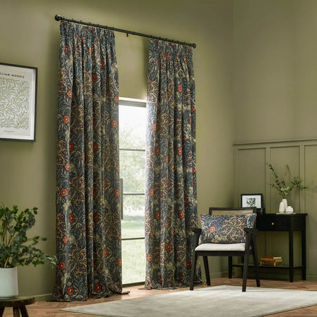 Seaweed Tape Top Pencil Pleat Curtains - Indigo