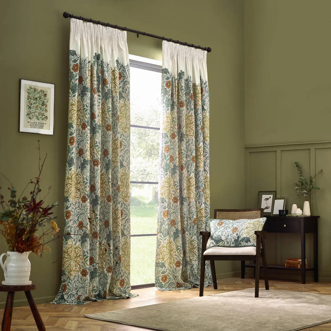 Seaweed Stone / Sunflower Velvet Thermal Dimout Pencil Pleat Curtains
