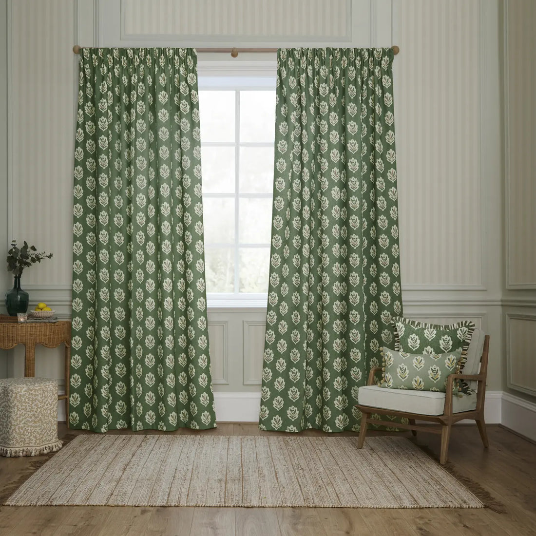 Sessile Leaf Leaf Green Pencil Pleat Curtains