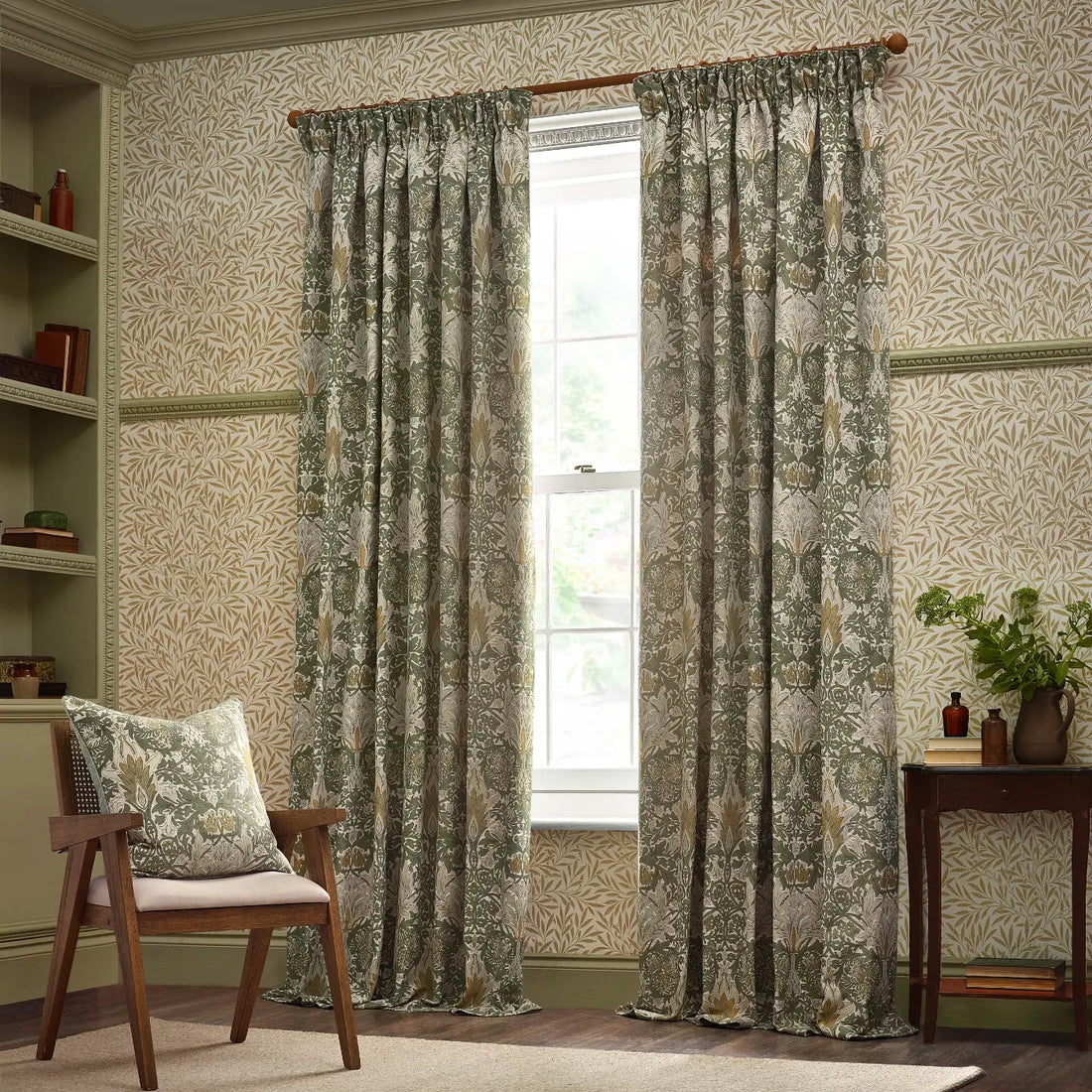 Snakeshead Sunflower / Stone Thermal Blackout Dimout Pencil Pleat Curtains