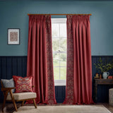 Strawberry Thief Embroidery Tape Top Pencil Pleat Curtains - Berry