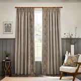 Strawberry Thief Embroidery Tape Top Pencil Pleat Curtains - Biscuit