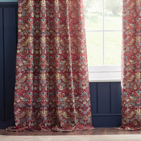 Strawberry Thief Jacquard Tape Top Pencil Pleat Curtains - Berry
