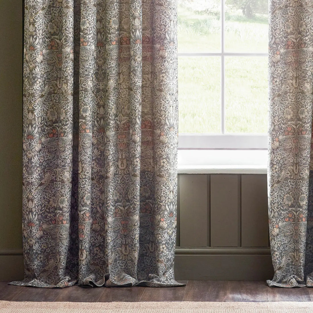 Strawberry Thief Jacquard Biscuit Thermal Dimout Pencil Pleat Curtains