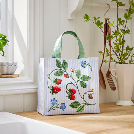 Strawberry Patch Foldable Tote Bag Medium in Green