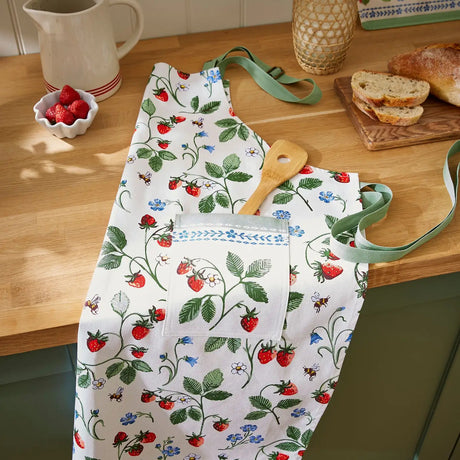 Strawberry Patch Cotton Apron in Green