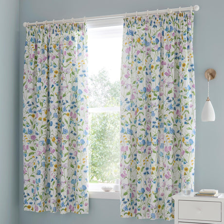 Dreams & Drapes Sweetpea Floral Lilac 100% Cotton Eyelet Curtains 66" x 72