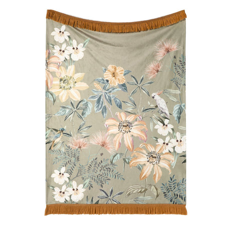 Sagara Floral Bird Print Green Throw 130 x 180cm - Sagara Throw In Green 130 X 180Cm 2