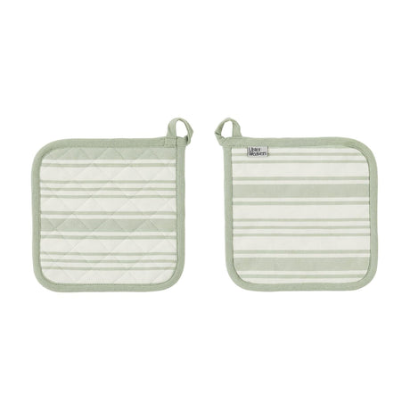 Ulster Weavers Sage Stripe Cotton Kitchen Textiles Collection - Sage Stripe Pot Mat In Sage 1