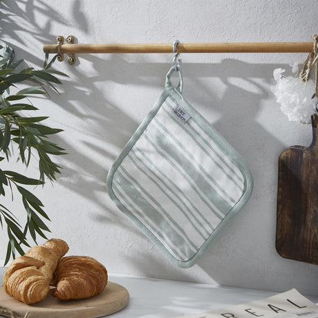 Ulster Weavers Sage Stripe Cotton Kitchen Textiles Collection - Sage Stripe Pot Mat In Sage 2