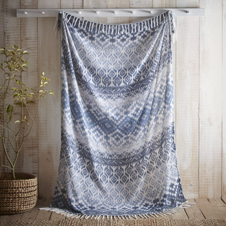 Hygge Sakari Tasselled Blue Cosy Reversible Throw – Blue – 130cm x 180cm