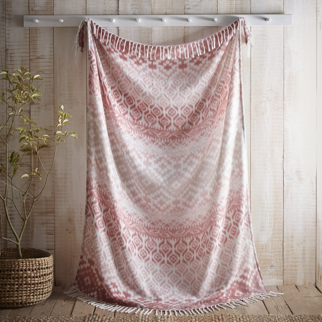 Hygge Sakari Tasselled Blue Cosy Reversible Terracotta Throw Blanket 130cm x 180cm
