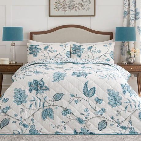 Samira Floral Bedspread 200cm x 230cm - Samira Bedspread In Teal 200 X 230Cm 1