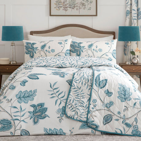 Samira Floral Bedspread 200cm x 230cm - Samira Bedspread In Teal 200 X 230Cm 2