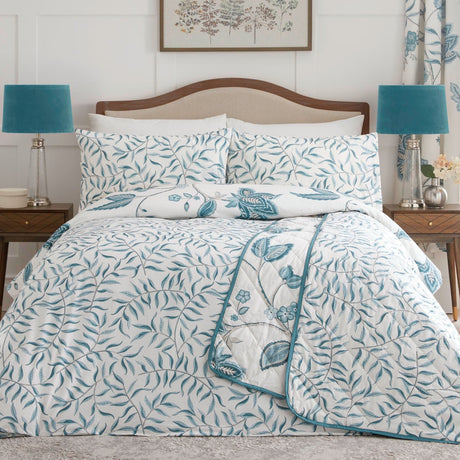 Samira Floral Teal Polycotton Duvet Cover Set - Teal - Samira Duvet Cover Set In Teal 5