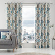 Sander Lined Eyelet Curtains - Duck Egg Light Filtering Printed