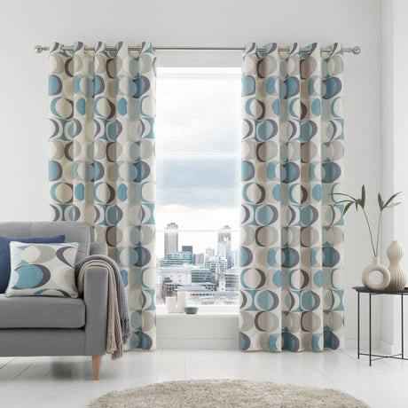 Sander Lined Eyelet Curtains - Duck Egg Light Filtering Printed - Sander Eyelet Curtains In Duck Egg 3