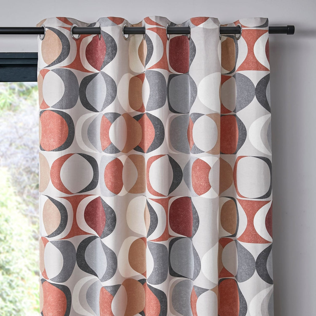 Sander Lined Eyelet Curtains - Spice Light Filtering Printed - Sander Eyelet Curtains In Spice 2