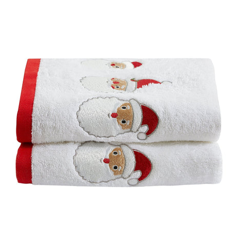 Santa Hand Towel Pair Festive Christmas Beige Bathroom Towels