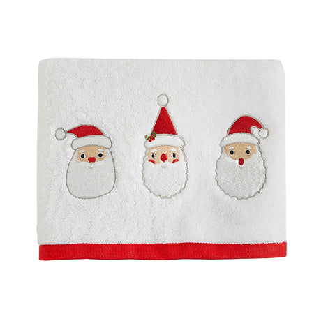 Santa Hand Towel Pair Festive Christmas Beige Bathroom Towels - Santa Christmas Hand Towel 2 Pack In White 50 X 90Cm 2