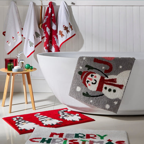 Santa Hand Towel Pair Festive Christmas Beige Bathroom Towels - Santa Christmas Hand Towel 2 Pack In White 50 X 90Cm 4