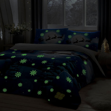 Santa Glow in the Dark Christmas Polycotton Duvet Cover Set - Santa Glow In The Dark Christmas Duvet Cover Set In Multicolour 2