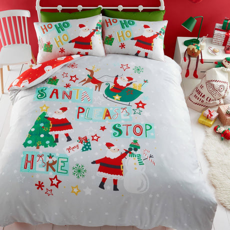 Santa Please Stop Here Christmas Microfibre Duvet Cover Set