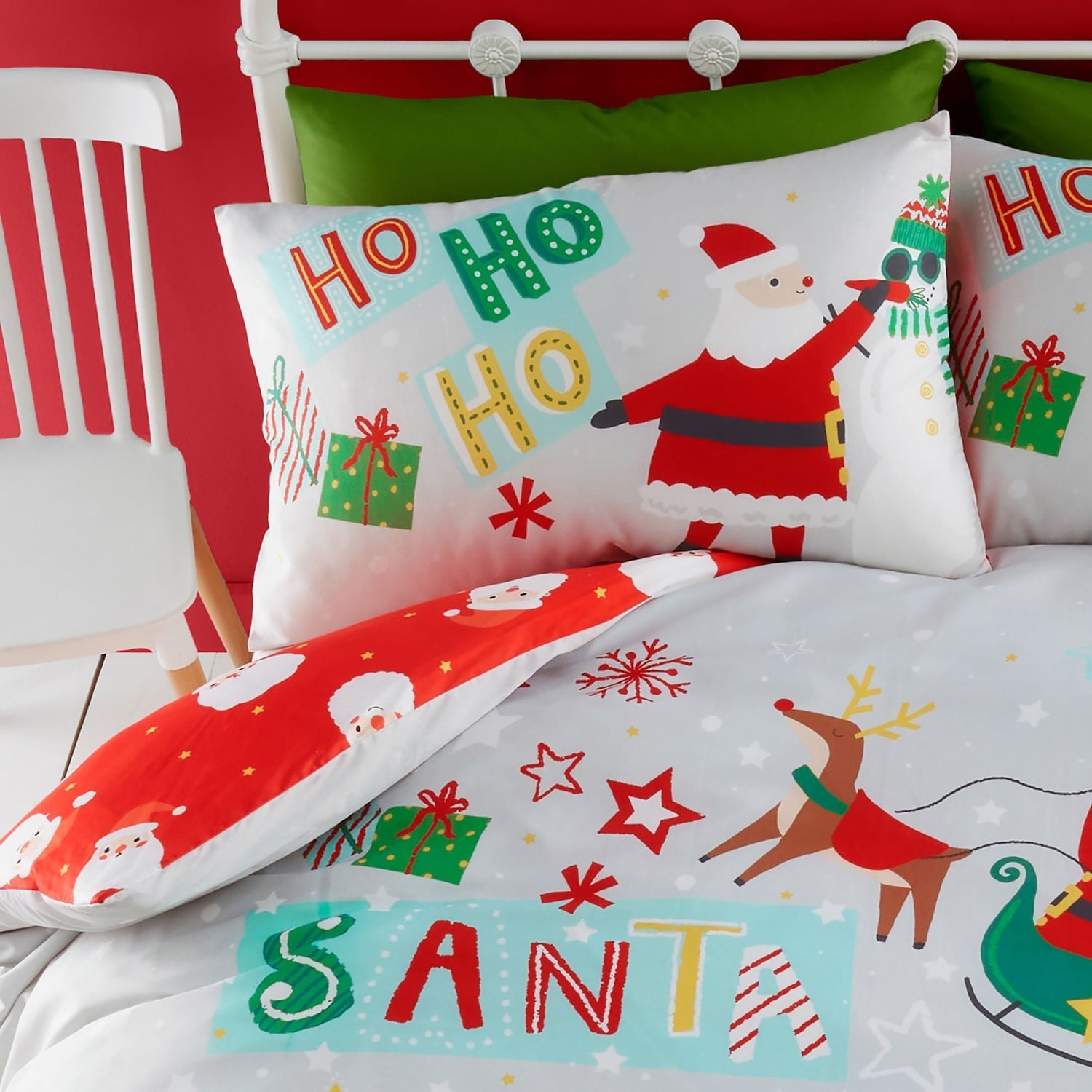 Santa Please Stop Here Christmas Microfibre Duvet Cover Set - Santa Please Stop Here Christmas Duvet Cover Set In Grey 2