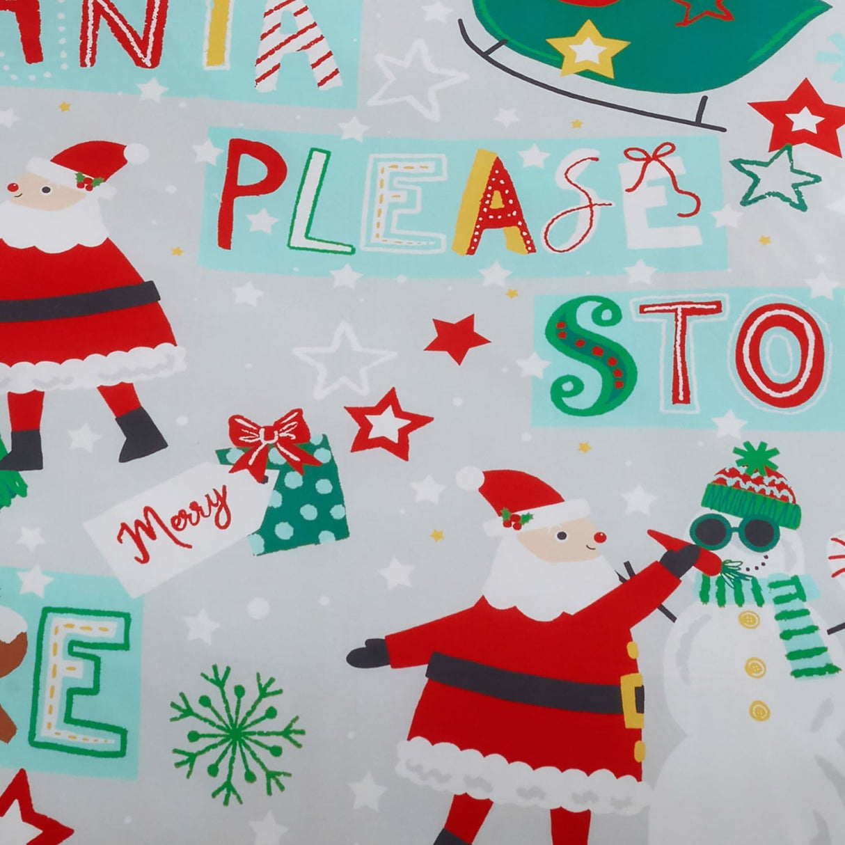Santa Please Stop Here Christmas Microfibre Duvet Cover Set - Santa Please Stop Here Christmas Duvet Cover Set In Grey 3