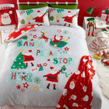 Santa Please Stop Here Christmas Microfibre Duvet Cover Set - Santa Please Stop Here Christmas Duvet Cover Set In Grey 5