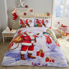 Santa & Snowy Christmas Polycotton Duvet Cover Set