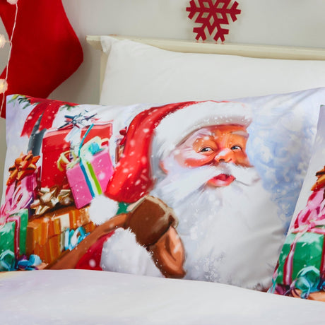 Santa & Snowy Christmas Polycotton Duvet Cover Set - Santa & Snowy Christmas Duvet Cover Set In Multicolour 2