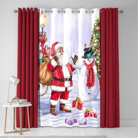 Santa & Snowy Christmas Eyelet Curtain Panel Thermal Light Filtering - Santa & Snowy Christmas Eyelet Single Panel Door Curtain In Multicolour 2