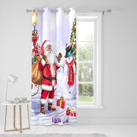 Santa & Snowy Christmas Eyelet Curtain Panel Thermal Light Filtering - Santa & Snowy Christmas Eyelet Single Panel Door Curtain In Multicolour 3