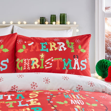 Santa's Little Helper Christmas Polycotton Duvet Cover Set - Santa'S Little Helper Christmas Duvet Cover Set In Red 2