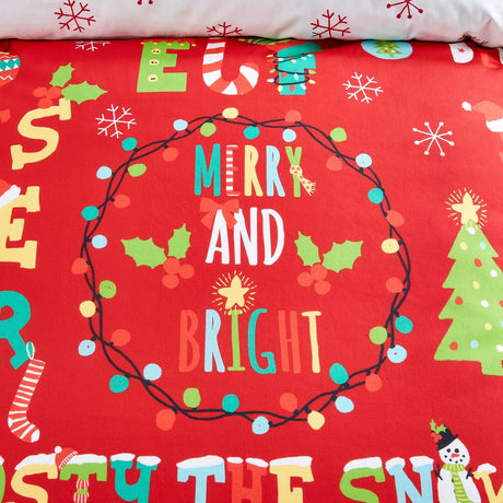 Santa's Little Helper Christmas Polycotton Duvet Cover Set - Santa'S Little Helper Christmas Duvet Cover Set In Red 3