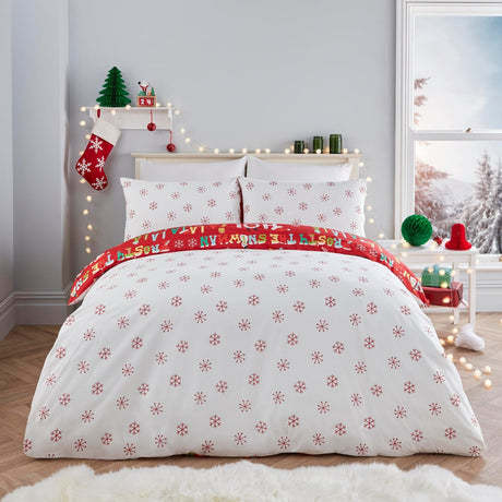Santa's Little Helper Christmas Polycotton Duvet Cover Set - Santa'S Little Helper Christmas Duvet Cover Set In Red 5