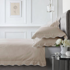 Scallop Edge Natural 100% Cotton Duvet Cover Bedding Set
