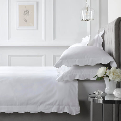 Scallop Edge 100% Cotton White Duvet Cover Set - White