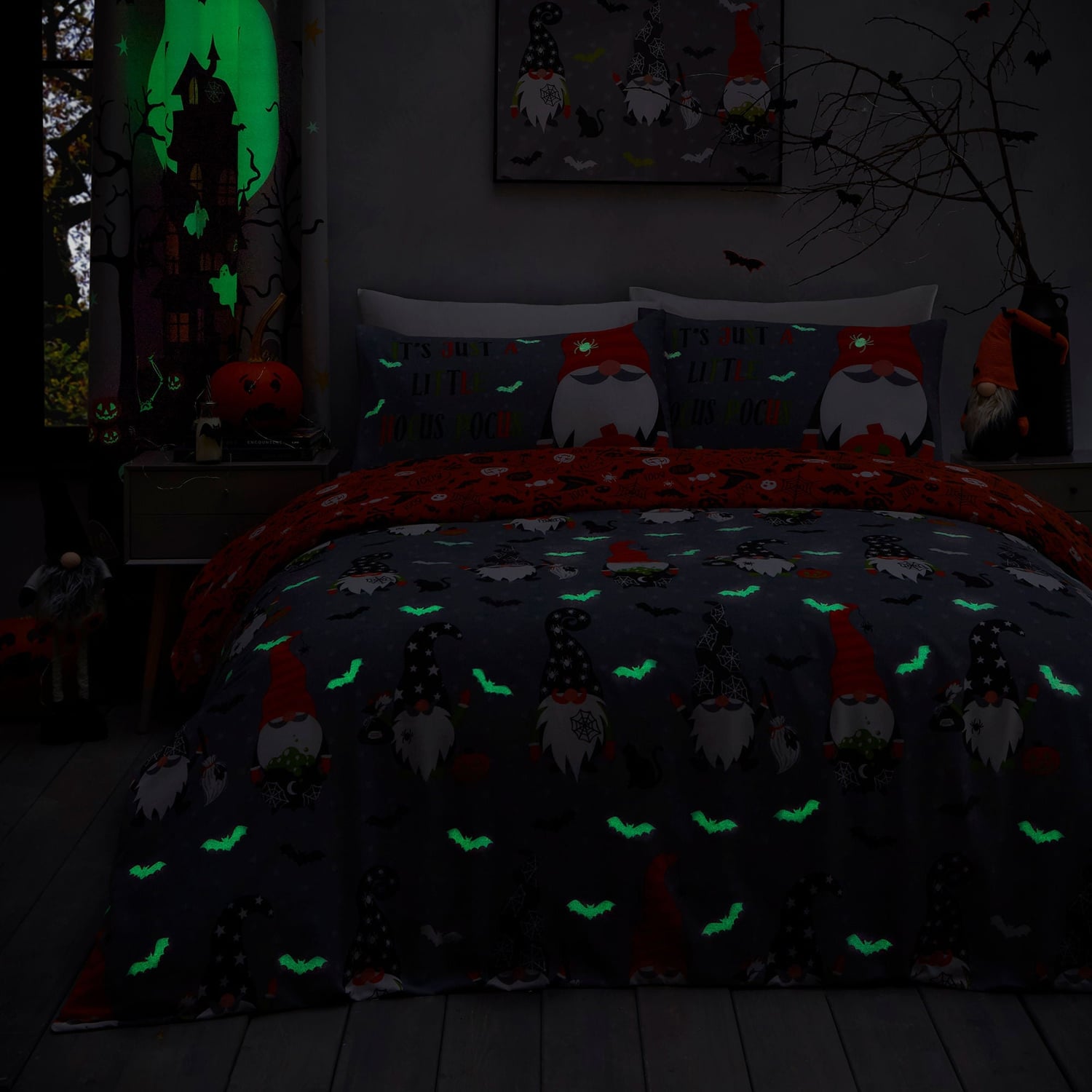 Scary Gonks Halloween Glow in the Dark Duvet Cover Set - Scary Gonks Halloween Duvet Cover Set In Grey 2
