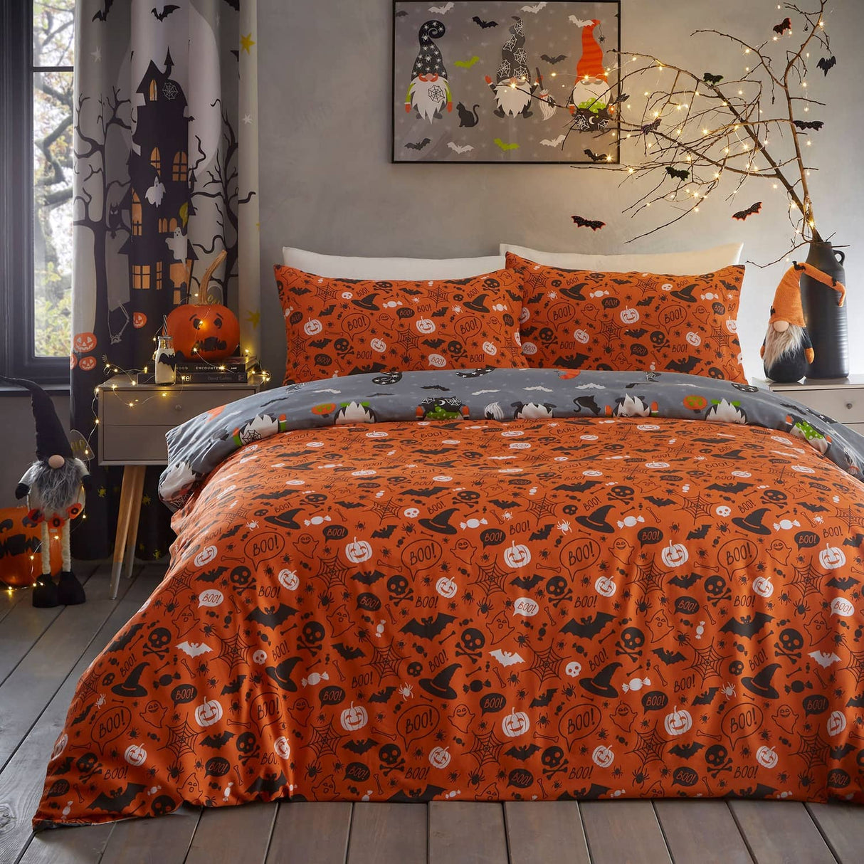 Scary Gonks Halloween Glow in the Dark Duvet Cover Set - Scary Gonks Halloween Duvet Cover Set In Grey 3