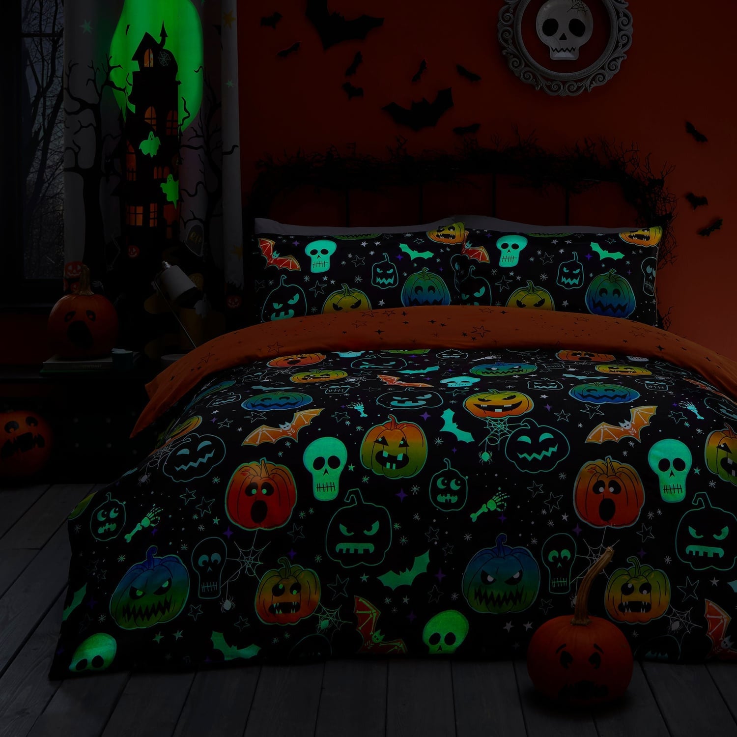 Scary Pumpkins Halloween Microfibre Duvet Cover Set - Scary Pumpkins Halloween Duvet Cover Set In Black 2