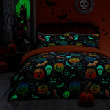 Scary Pumpkins Halloween Microfibre Duvet Cover Set - Scary Pumpkins Halloween Duvet Cover Set In Black 2