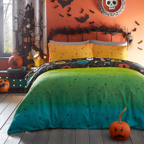 Scary Pumpkins Halloween Microfibre Duvet Cover Set - Scary Pumpkins Halloween Duvet Cover Set In Black 3