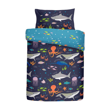 Sea Life Kids Duvet Cover Set Reversible Bedding Single & Double - Sea Life Duvet Cover Set In Multicolour 4